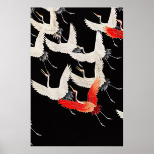 Affiche Grues volantes : Art du kimono d'oiseau japonais