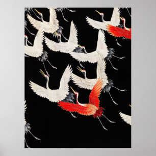 Affiche Grues volantes : Japonais Bird Kimono Art