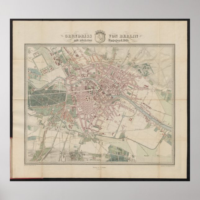 Affiche Grundriss Map von Berlin, Historische Stadtkarte (Devant)