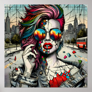 Affiche Grunge Art   Femme fracturée Abstraite