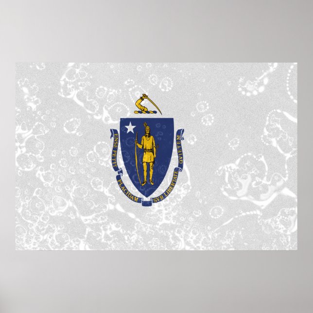 Affiche Grunge du drapeau de l'État du Massachusetts (Devant)