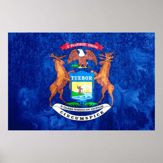 Affiche Grunge du drapeau de l'État du Michigan (Devant)