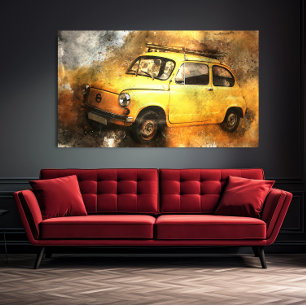 Affiche Grunge Jaune Vintage Voiture Automobile Wall Art