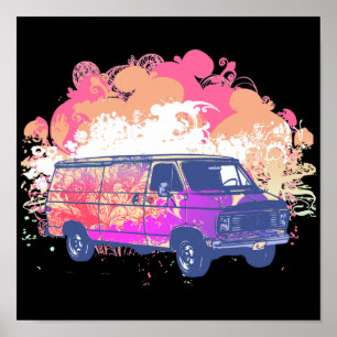 Affiche grunge rétro hippie van