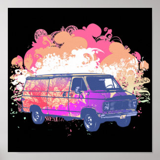 Affiche grunge rétro hippie van
