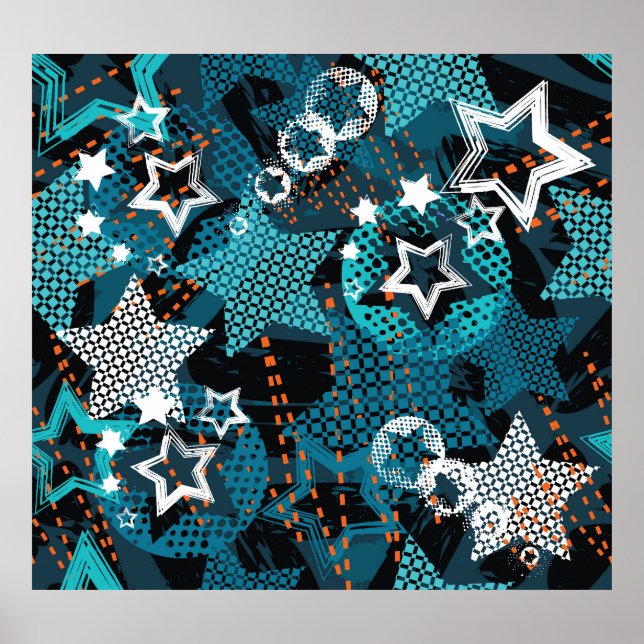 Affiche Grunge star motif, design pour enfants ludique. (Devant)