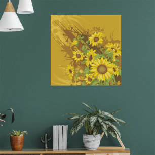 Affiche Grunge Tournesol Art Bold Rustique Jaune Floral