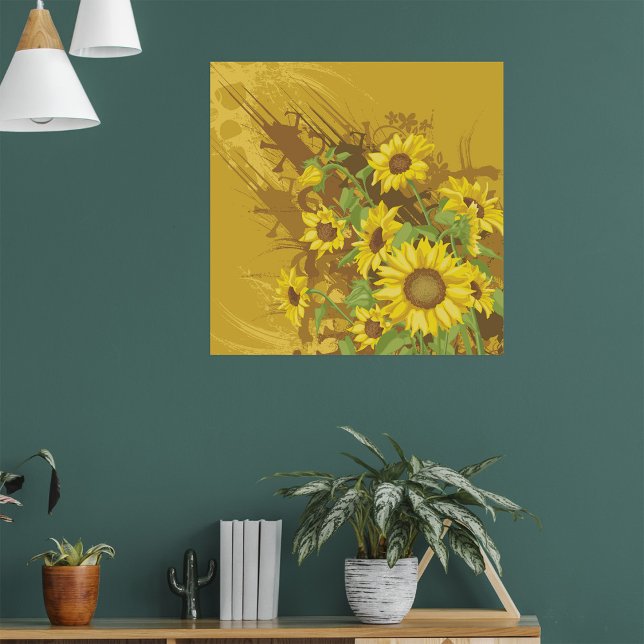 Affiche Grunge Tournesol Art Bold Rustique Jaune Floral (Créateur téléchargé)