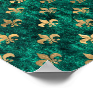 Affiche Grunge Vert Velours Fleur De Lis Mardi Gras