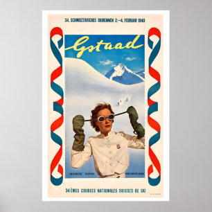 Affiche Gstaadt Oberland bernois Suisse Ski vintage