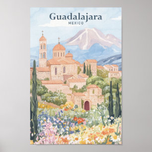 Affiche Guadalajara Mexique Gouache Illustration Voyage