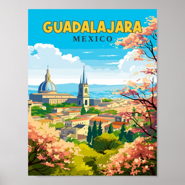 Affiche Guadalajara Mexique illustration de voyage vintage (Devant)