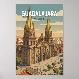 Affiche Guadalajara Mexique Illustration Voyage Art Vintag