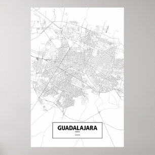 Affiche Guadalajara, Mexique (noir sur blanc)
