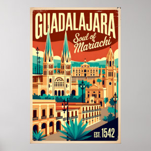 Affiche Guadalajara Mexique Vintage Âme du Mariachi Rétro
