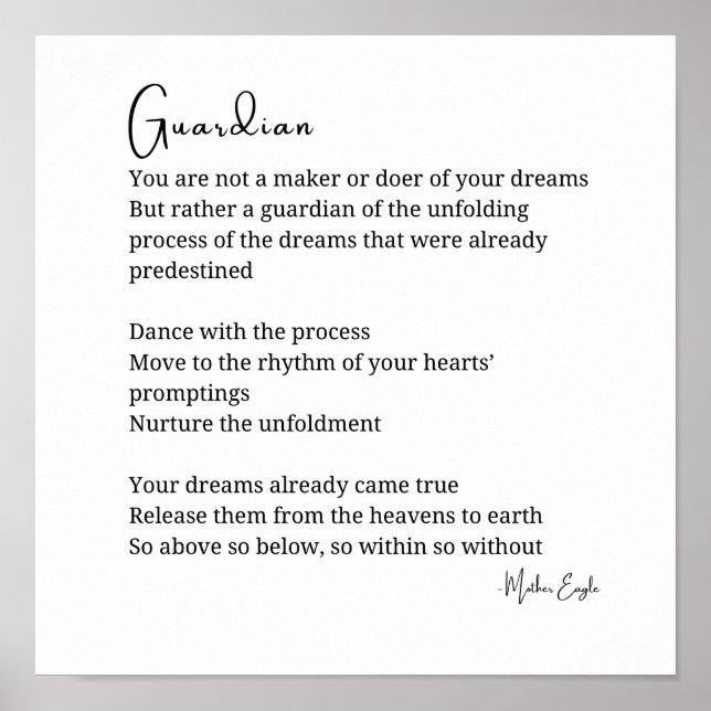 Affiche Guardian Confort Encouragement Poème mur art (Devant)