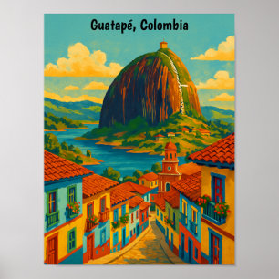 Affiche Guatape coloré rocher El Penol Colombie