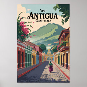 Affiche Guatemala Antigua Illustration Voyage Art Vintage