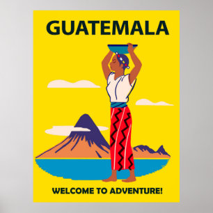 Affiche Guatemala,femme en costume folklorique avec assiet