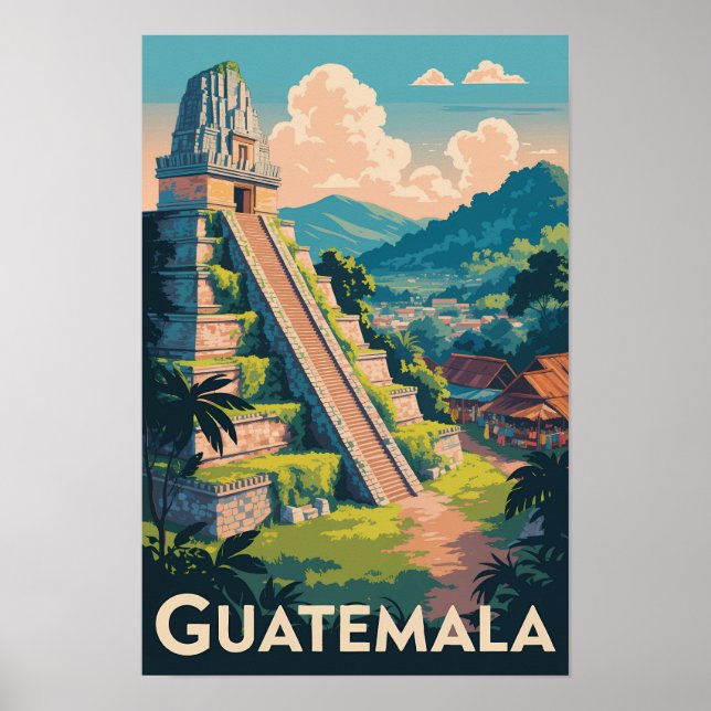 Affiche Guatemala Parc national de Tikal Illustration Voya (Devant)
