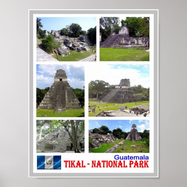 Affiche Guatemala - Tikal - Parc national - Mosaïque - (Devant)