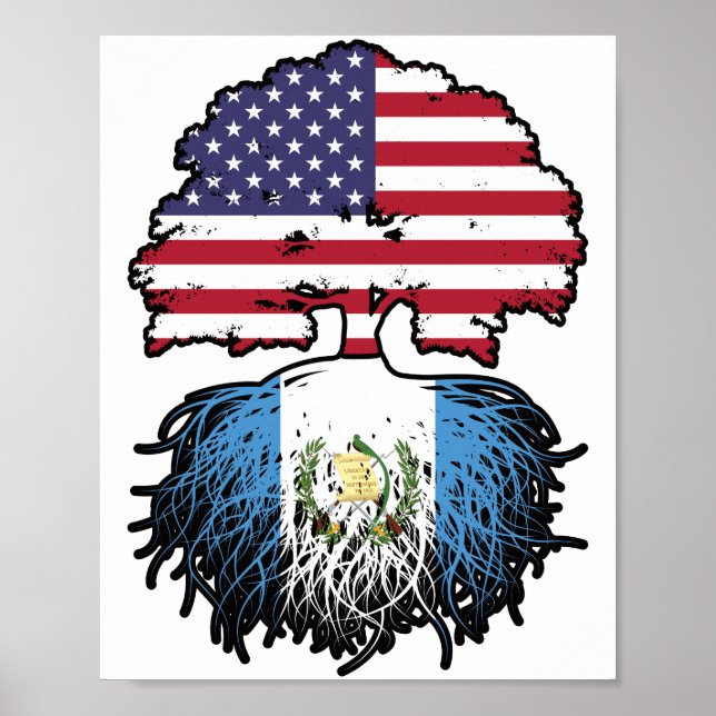 Affiche Guatémaltèque-États-Unis Drapeau des racines d'arb (Devant)