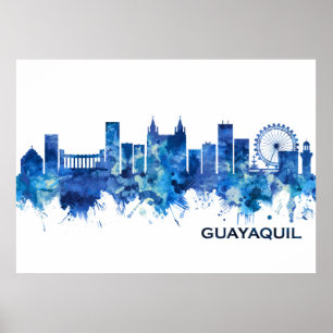 Affiche Guayaquil Equateur Skyline Blue