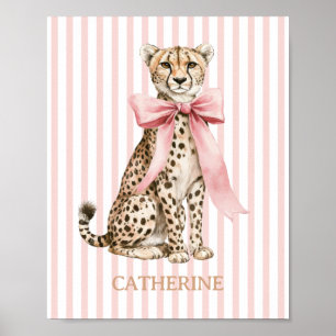 Affiche Guépard avec nœud rose et rayures