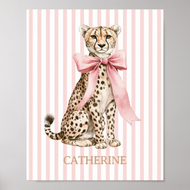 Affiche Guépard avec nœud rose et rayures (Devant)
