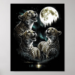 Affiche Guépard hurlant 3 vers la lune style rétro vintage