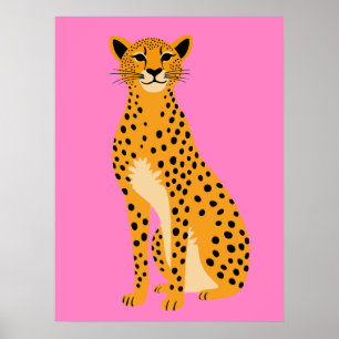 Affiche Guépard minimaliste sur rose