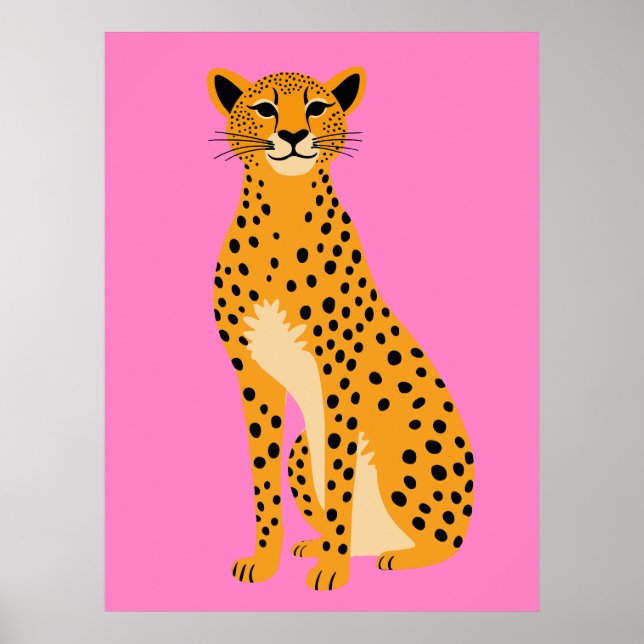 Affiche Guépard minimaliste sur rose (Devant)