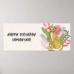 Affiche Guépard Rose Animaux de Fête Sauvage Anniversaire