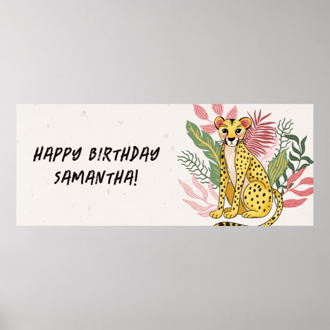Affiche Guépard Rose Animaux de Fête Sauvage Anniversaire  (Devant)