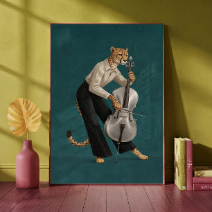 Affiche Guépard sophistiqué jouant du violoncelle musical