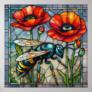 Affiche Guêpe frelon abeille vitrail poppy fleur insecte 