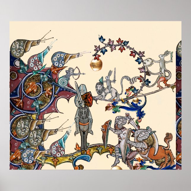 AFFICHE GUERRE BESTIAIRE MÉDIÉVALE, CHEVALIERS, CRÈME DES  (Devant)