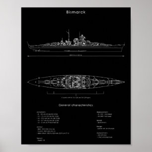 Affiche Guerre Mondiale 2 Allemand Bismarck Ship Modèle 2è