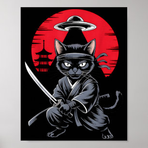 Affiche Guerrier de chat ninja samouraï UFO japonais anime