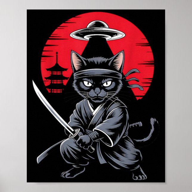 Affiche Guerrier de chat ninja samouraï UFO japonais anime (Devant)