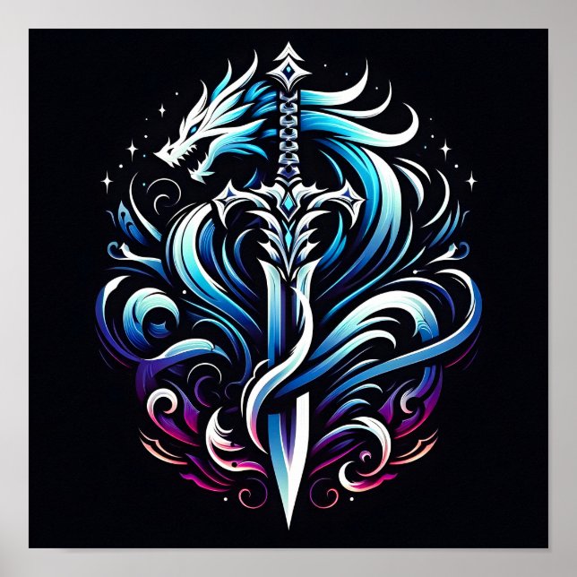 Affiche Guerrier de fantaisie Épée de dragon mystique Flam (Devant)