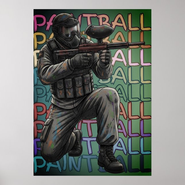 Affiche Guerrier de paintball néon (Devant)
