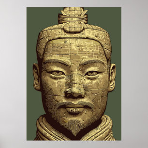 Affiche Guerrier en terre cuite - Art doré antique