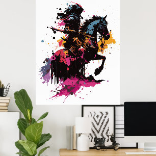 Affiche Guerrier équitation cheval en aquarelle