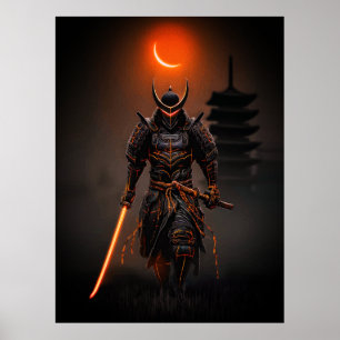Affiche Guerrier Futuriste Samouraï Cyberpunk