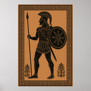 Affiche Guerrier grec ancien - Style poterie à figure noir