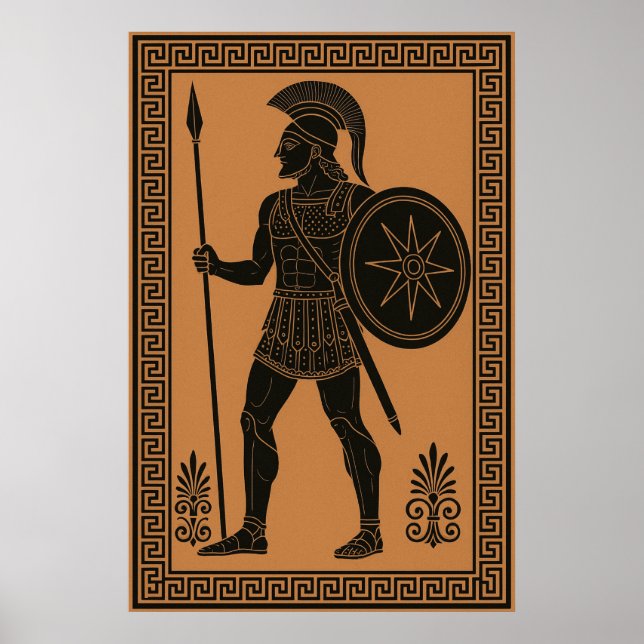 Affiche Guerrier grec ancien - Style poterie à figure noir (Devant)