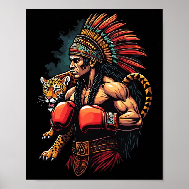 Affiche Guerrier Inca Mexicain En Boxe Avec Esprit Jaguar (Devant)