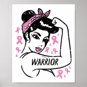 Affiche Guerrier incassable rose Ruban cancer du sein Awar
