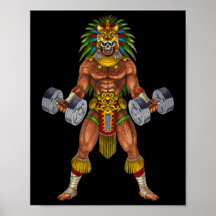 Affiche Guerrier Jaguar Aztèque Musculation Gymnastique Ha
